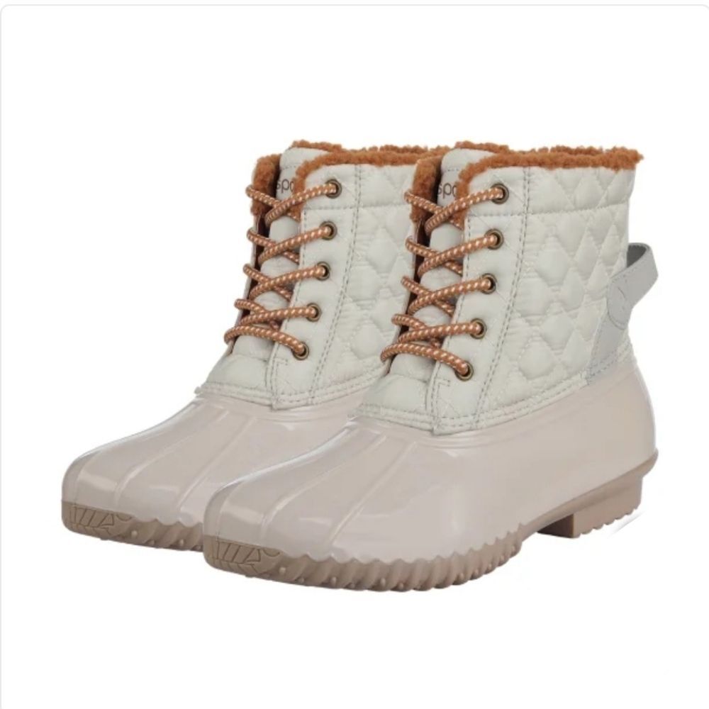 Sporto Women's Quilted Lace-Up Winter Duck Boots Ivory (Bone) NIB